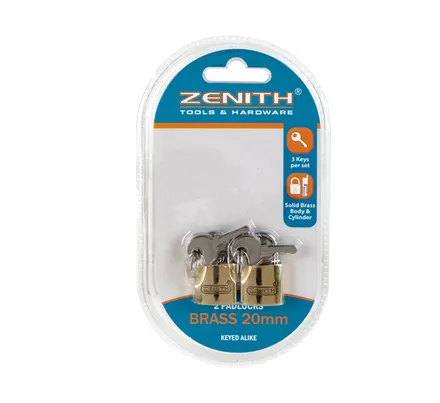 Padlock Brass, 20mm Keyed Alike 2-Piece