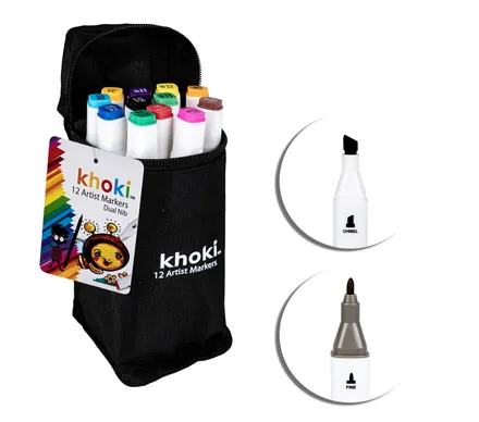 Dual Nib Artist Markers, 12-Piece