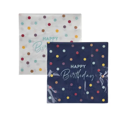 Serviettes 2ply 33cm 20pc Dot H-Birthday